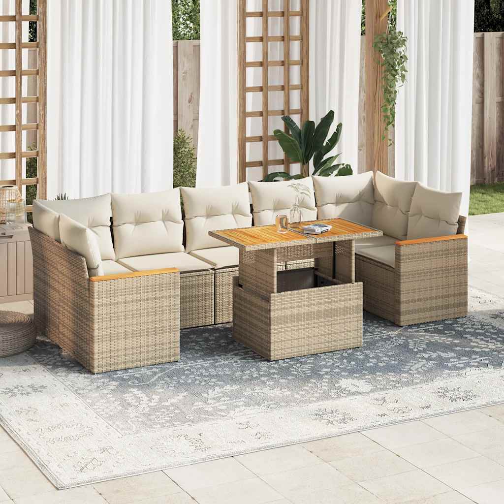 Hagesofaer med puter 8 deler beige polyrotting akasie