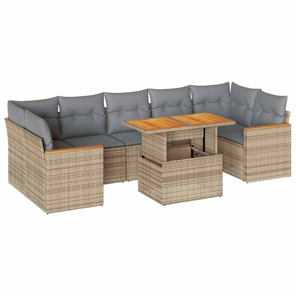 Hagesofaer med puter 8 deler beige polyrotting akasie