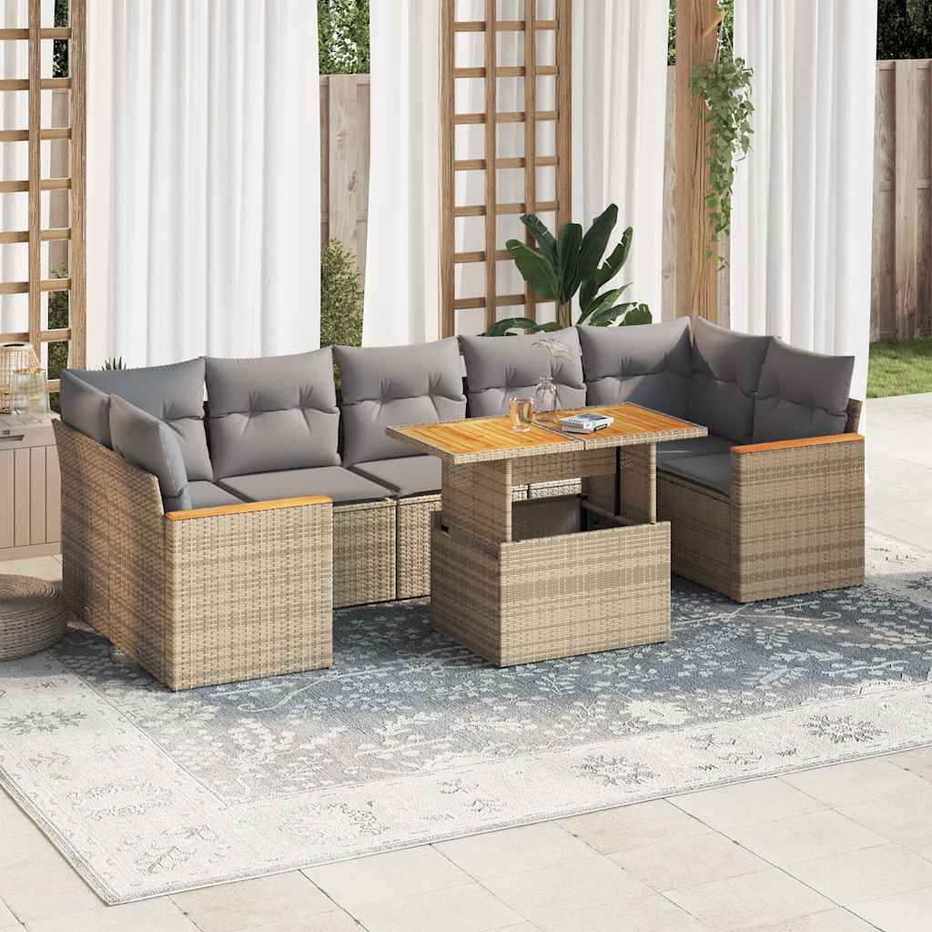 Hagesofaer med puter 8 deler beige polyrotting akasie