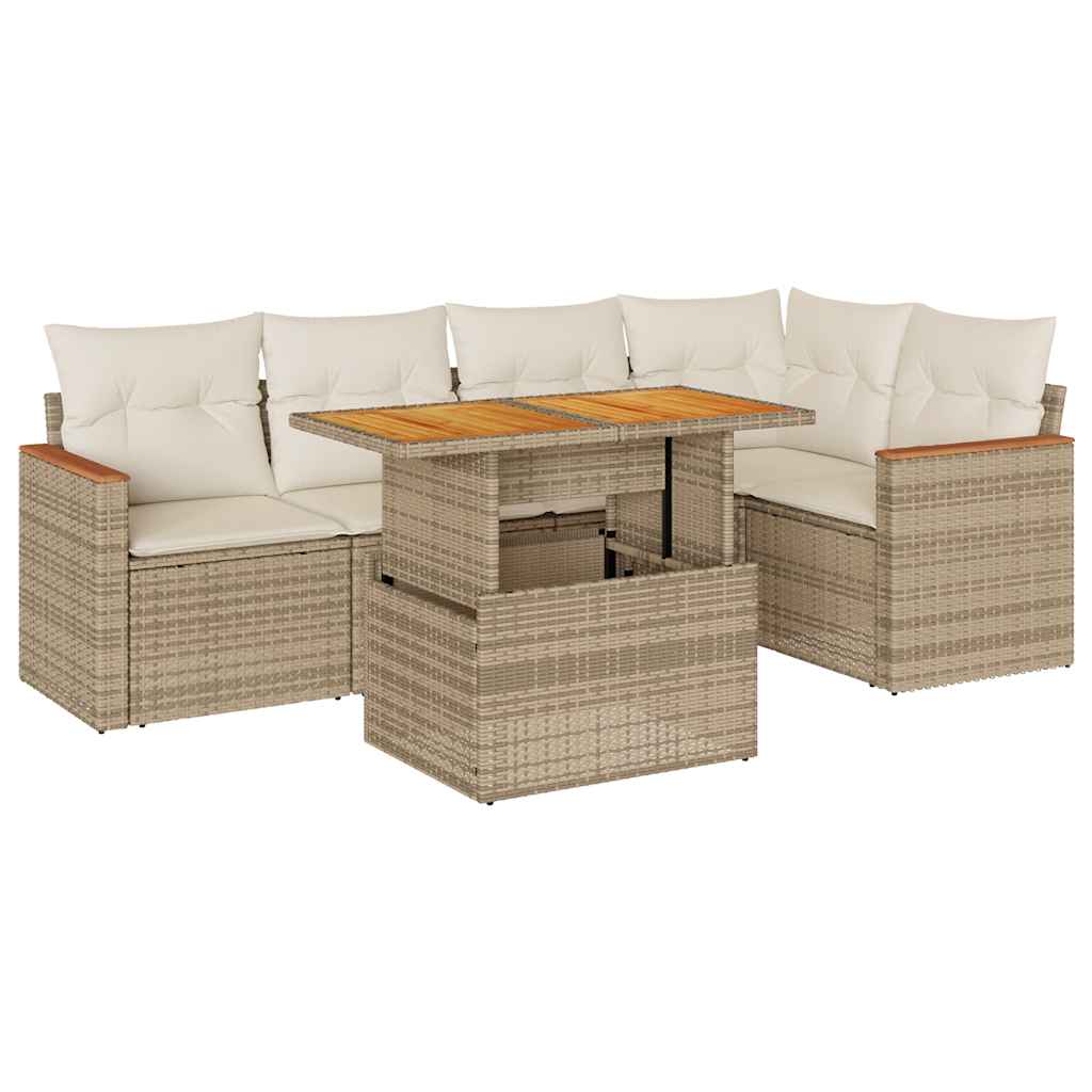 Hagesofaer med puter 6 deler beige polyrotting akasie