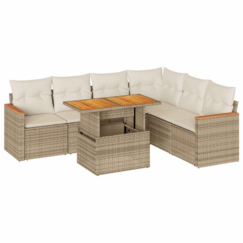 Hagesofaer med puter 7 deler beige polyrotting akasie