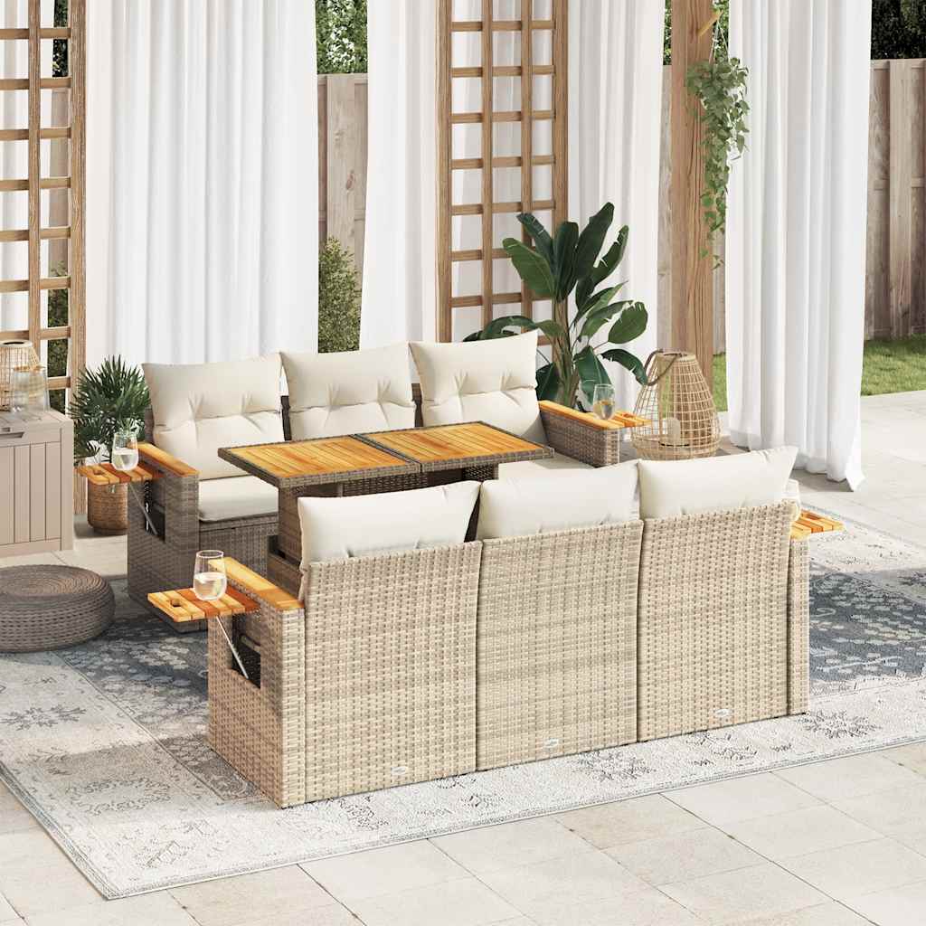 Hagesofaer med puter 7 deler beige polyrotting akasie