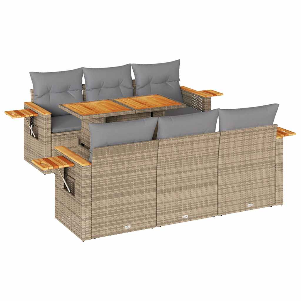 Hagesofaer med puter 7 deler beige polyrotting akasie