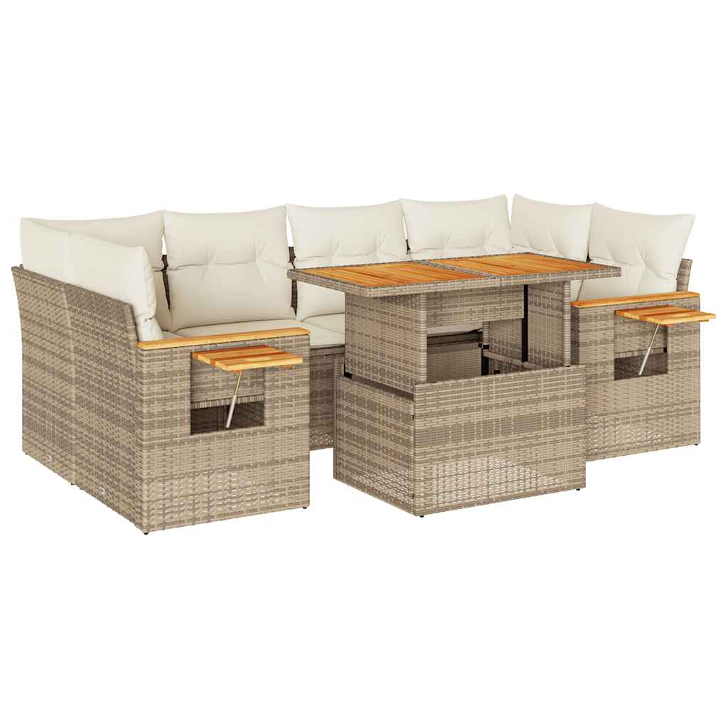 Hagesofaer med puter 7 deler beige polyrotting akasie