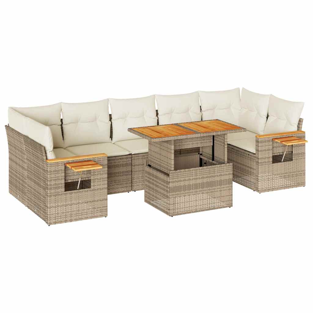 Hagesofaer med puter 8 deler beige polyrotting akasie