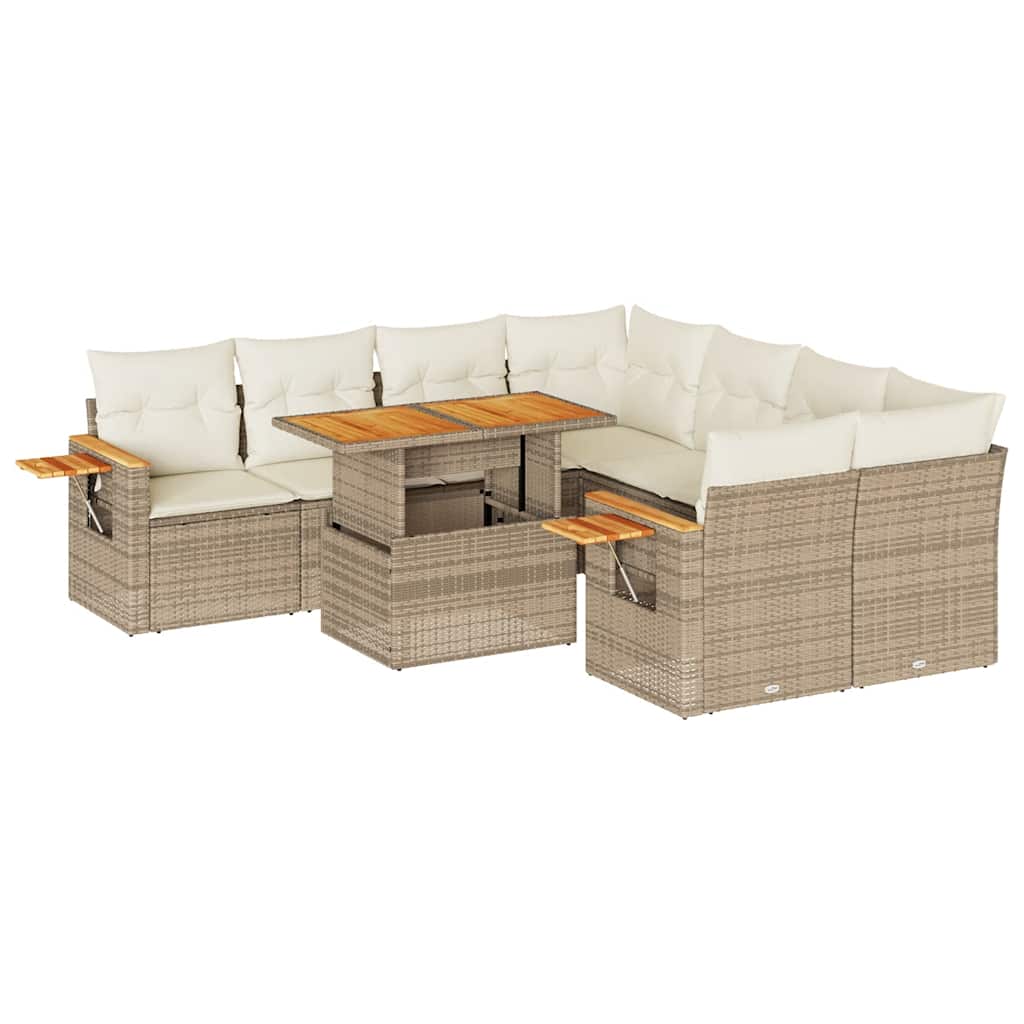 Hagesofaer med puter 9 deler beige polyrotting akasie
