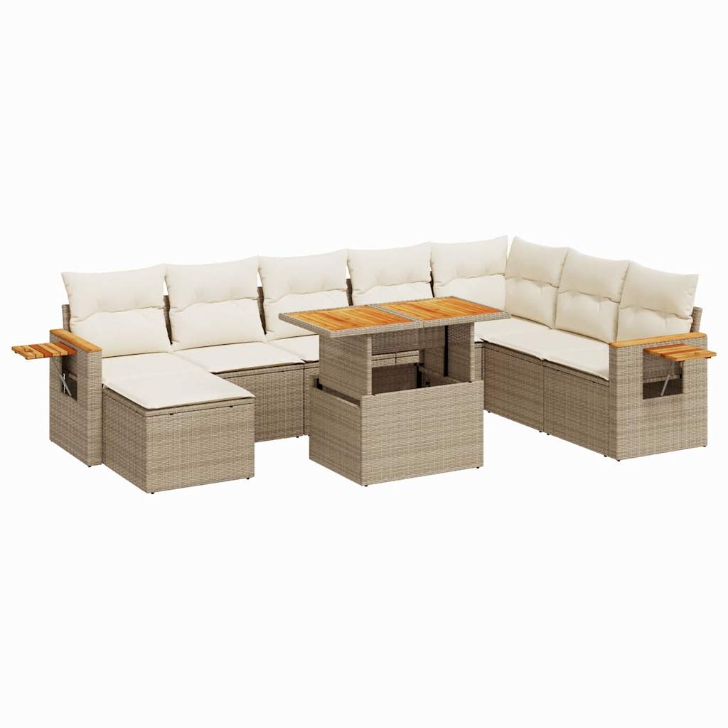 Hagesofaer med puter 9 deler beige polyrotting akasie