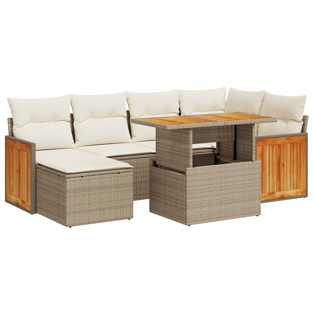 Hagesofaer med puter 7 deler beige polyrotting akasie