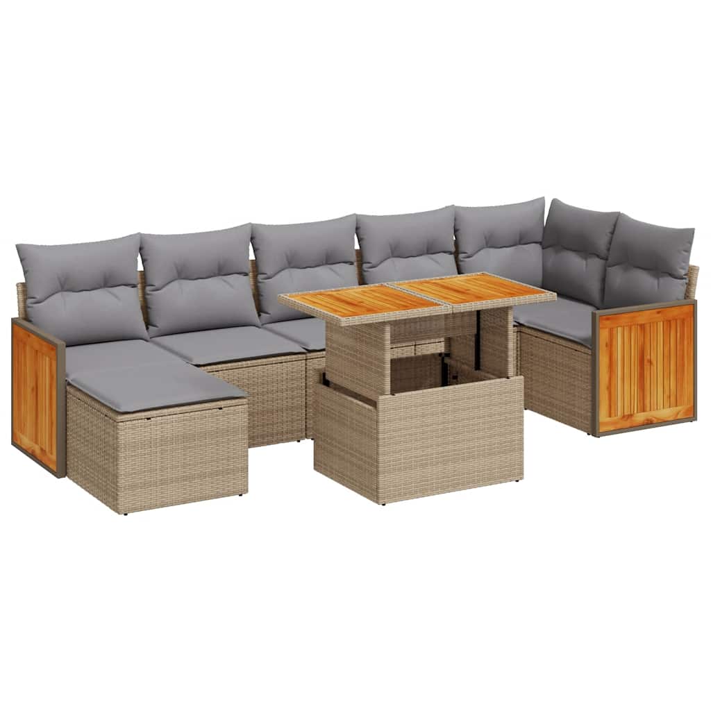 Hagesofaer med puter 8 deler beige polyrotting akasie