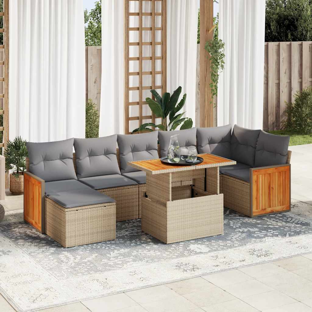 Hagesofaer med puter 8 deler beige polyrotting akasie