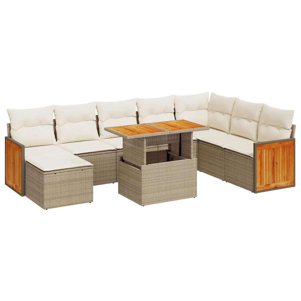 Hagesofaer med puter 9 deler beige polyrotting akasie