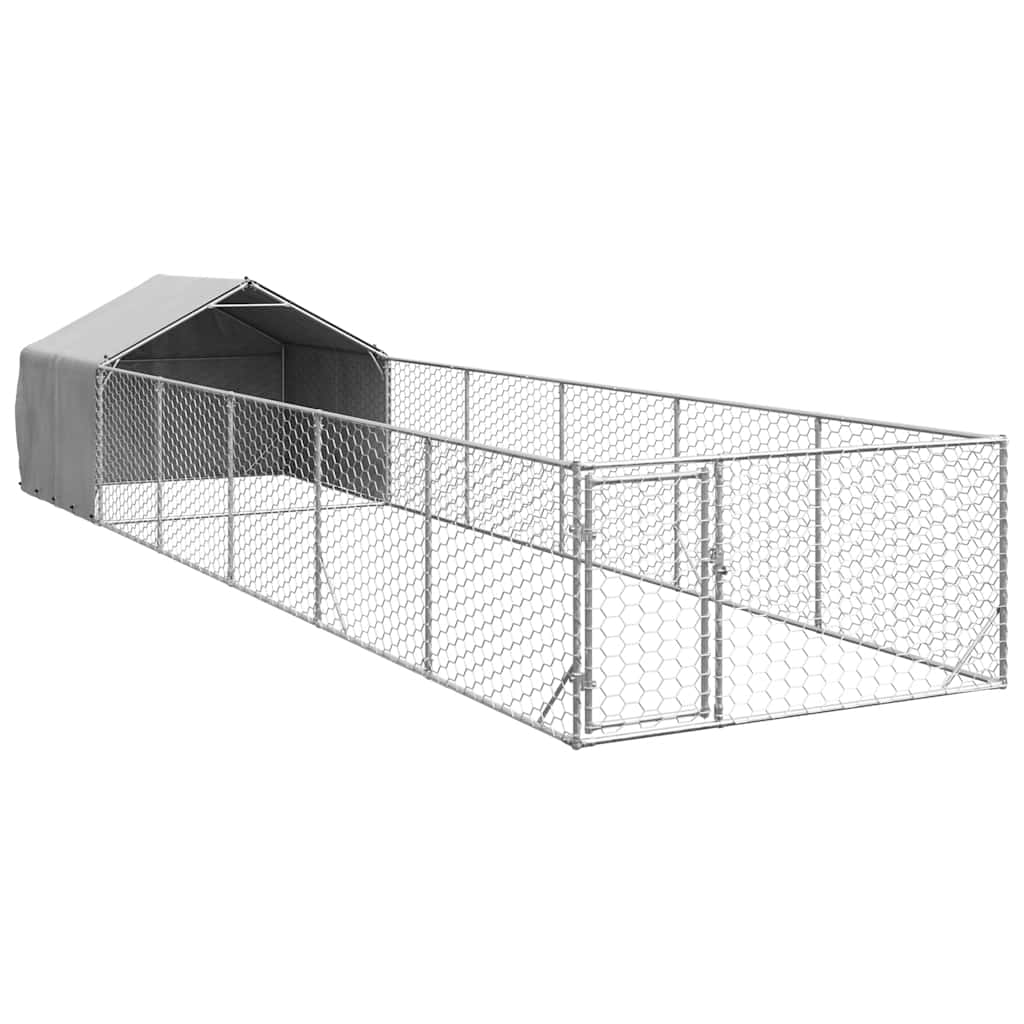 Utendørs hundekennel med løpegård 8x2x1,5 m galvanisert stål
