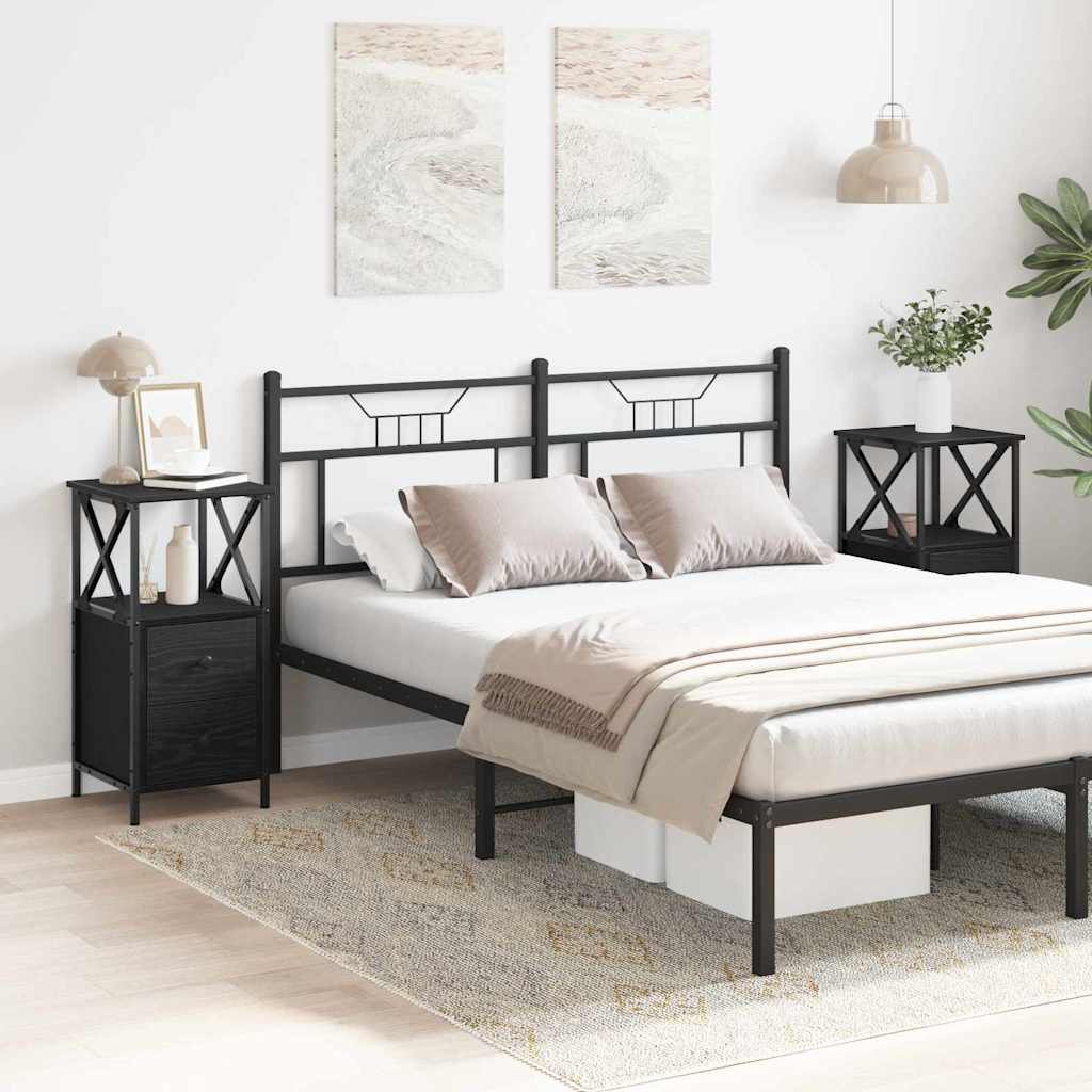 Nattbord med skuff 2 pcs Svart eik 34 x 35,5 x 70 cm