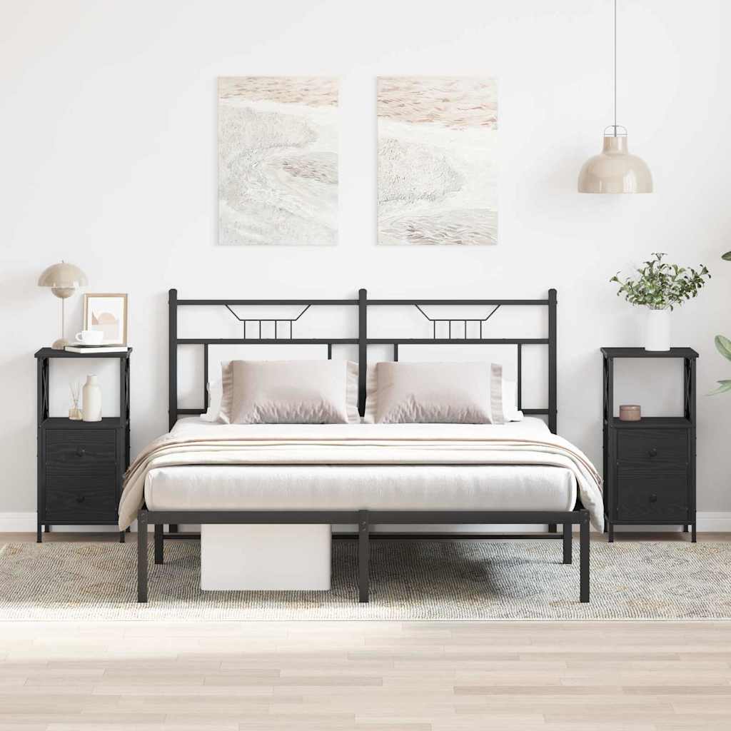 Nattbord med skuff 2 pcs Svart eik 34 x 35,5 x 70 cm