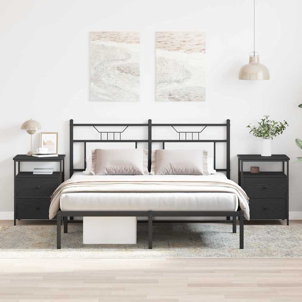 Nattbord 2 pcs Svart eik 44 x 45 x 60 cm Ingeniørtre og metall