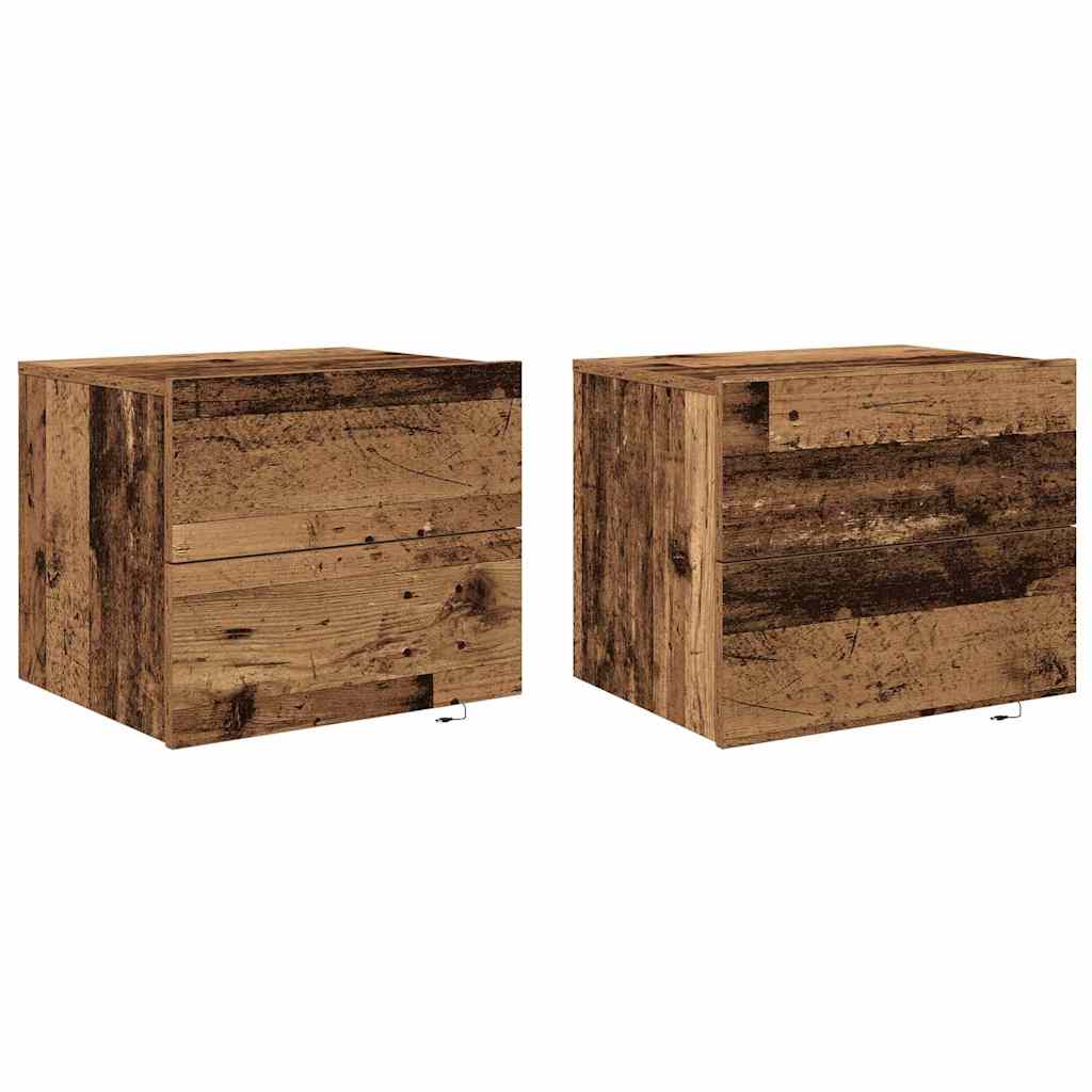 Vegghengt nattbord med skuff 2 pcs Gammelt tre 50 x 39 x 41 cm