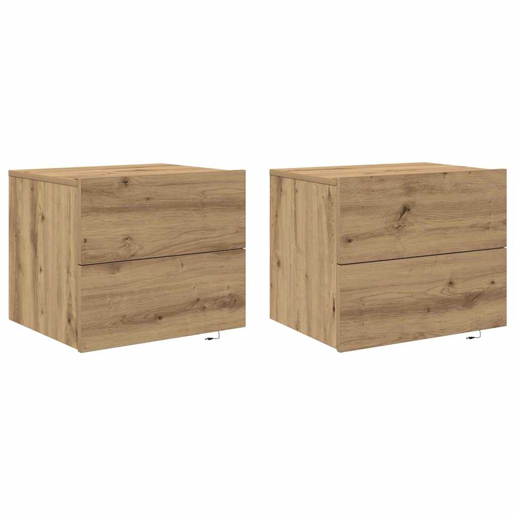 Vegghengt nattbord med skuff 2 pcs artisan eik 50 x 39 x 41 cm