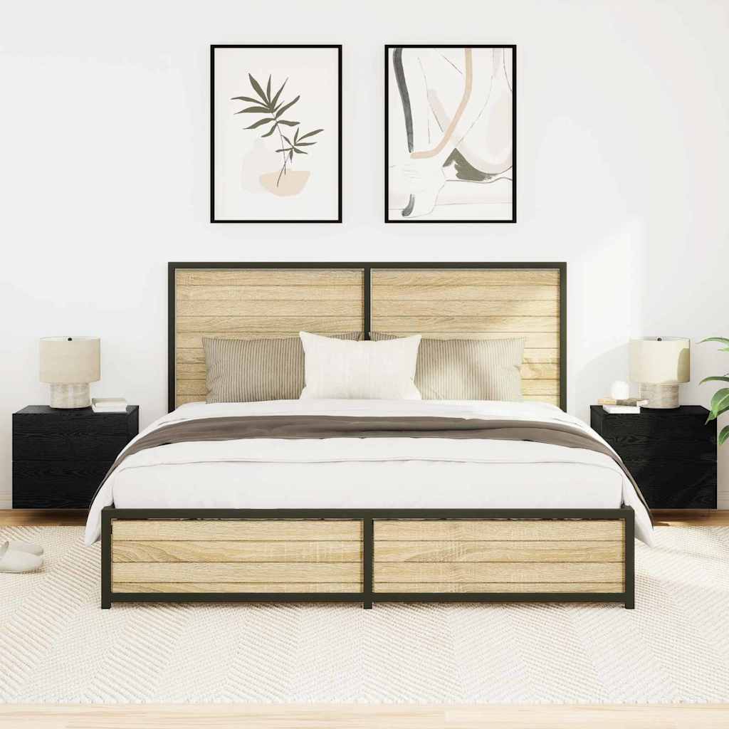 Vegghengt nattbord med skuff 2 pcs Svart eik 50 x 39 x 41 cm