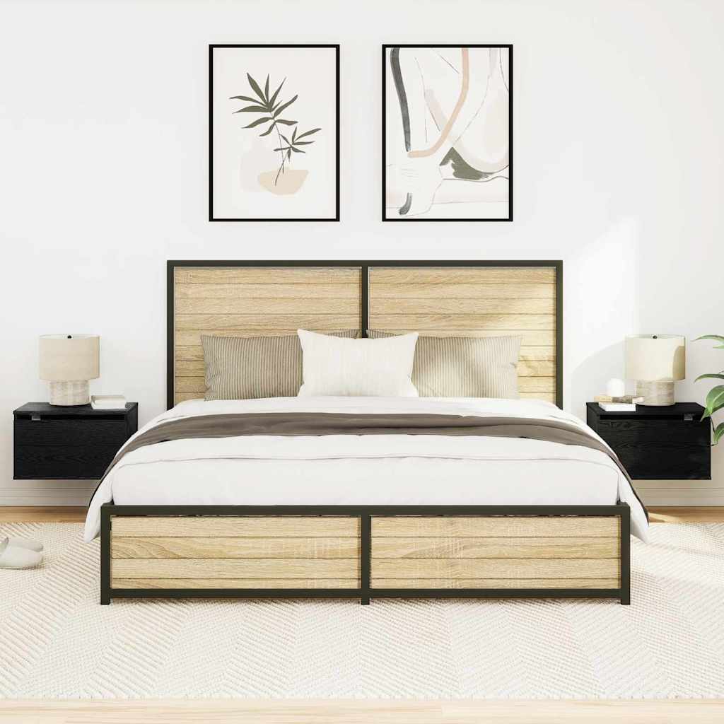 Vegghengt nattbord med skuff 2 pcs Svart Eik 50 x 36 x 30 cm