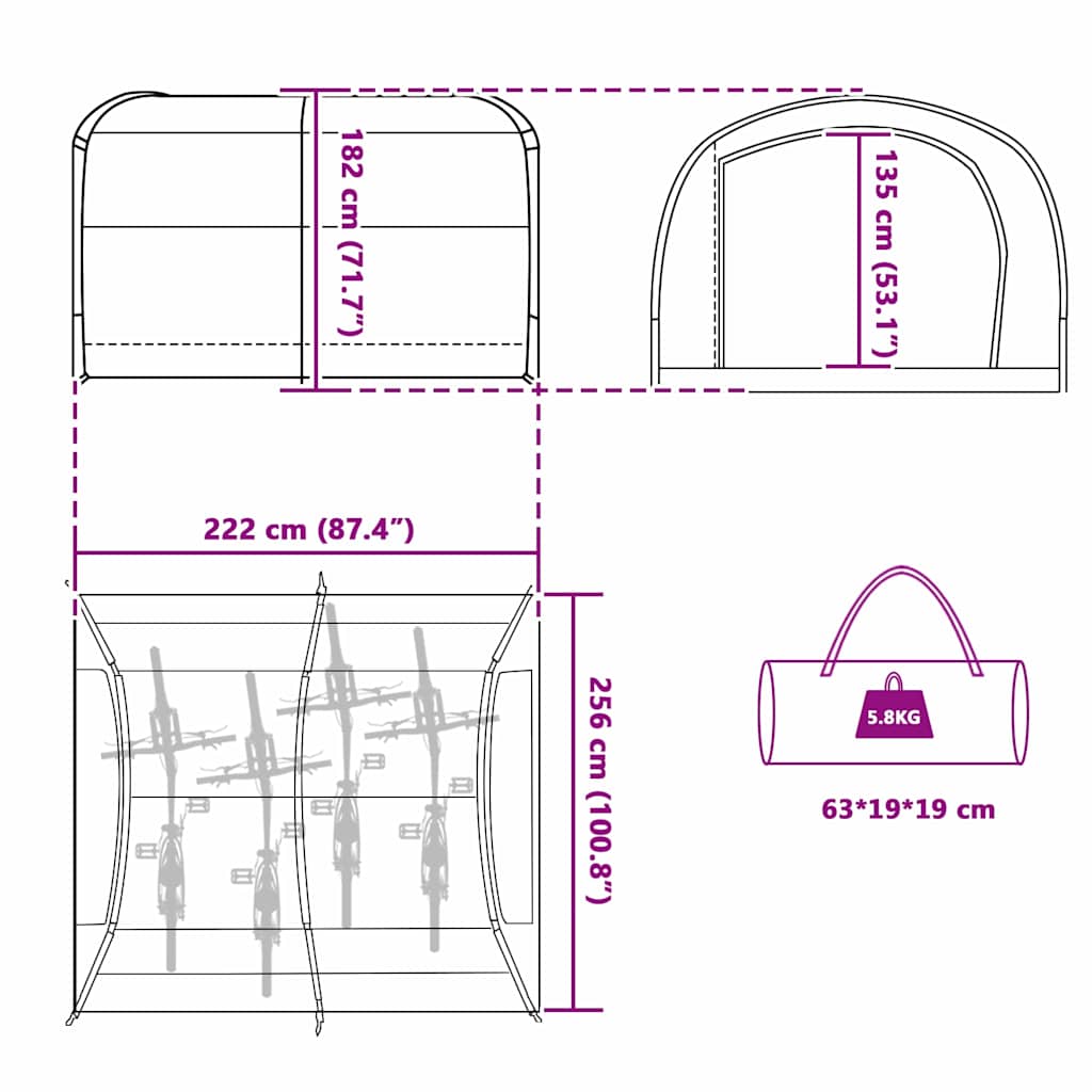 Sykkelbod med tak med lagring med luftventil Grå og Oransje 256 x 222 x 182 cm