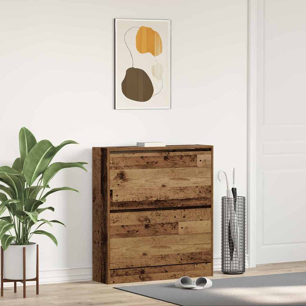 Skohylle med Flip Skuff Gamle Tremateriale 80x21x87,5 cm