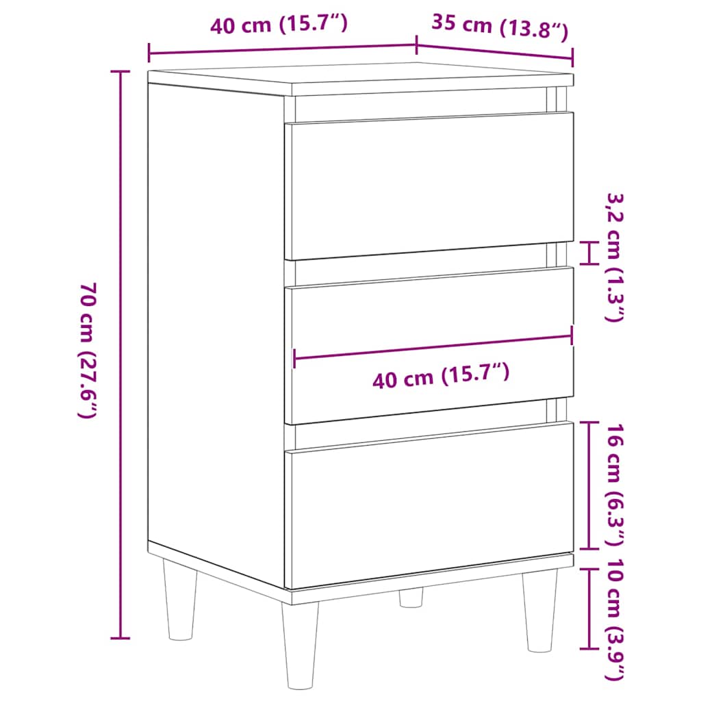 Nattbordskap med skuff Svart eik 40 x 35 x 70 cm Konstruert tre