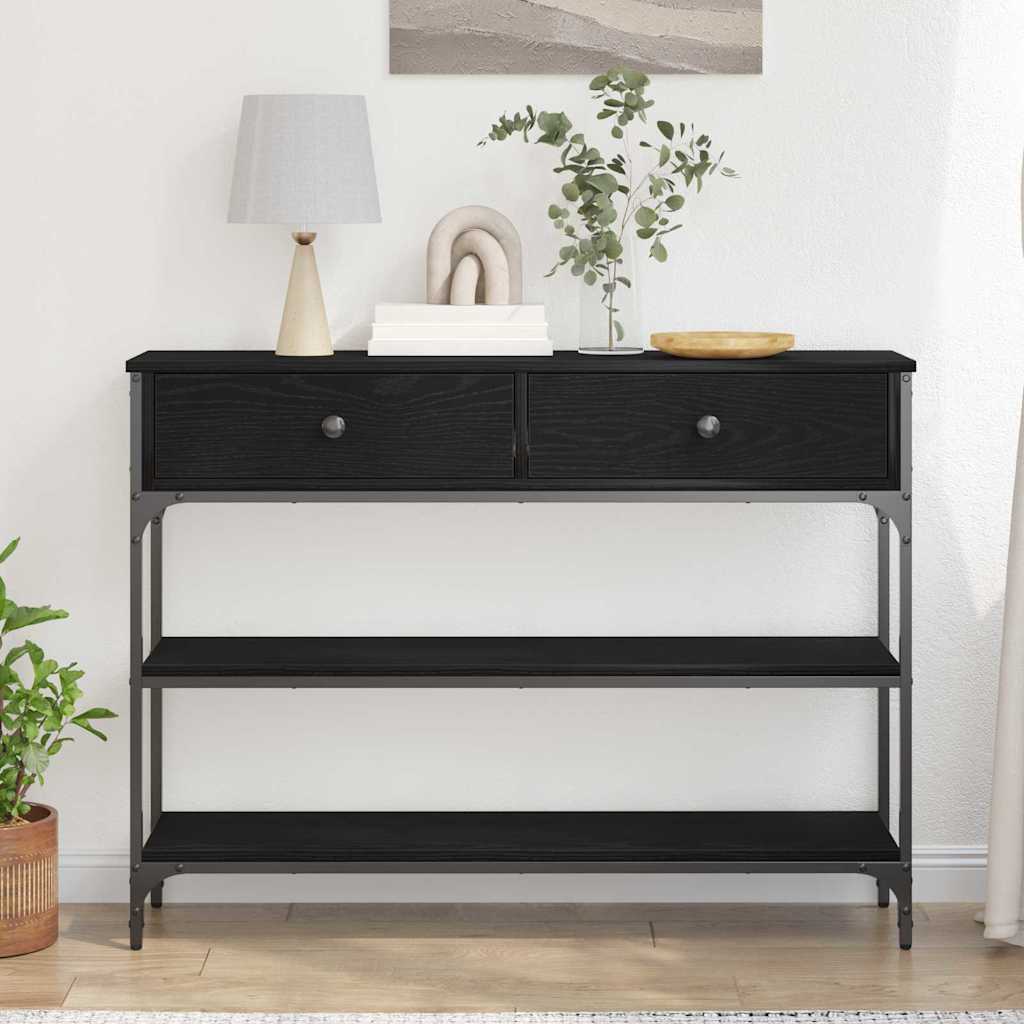 Konsollbord Svart eik 100 x 25 x 75 cm Ingeniørtre og metall