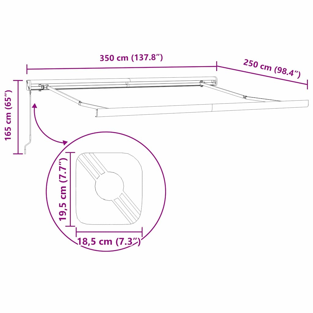 Innvendbar Markise Lysegrå 350 x 250 cm Stoff, Metall