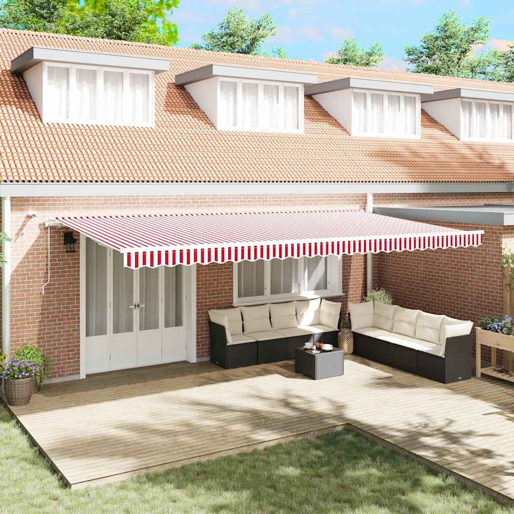 Automatisk Utrekkbar Markise med LED, Rød og Hvit Stripete, 600 x 300 cm