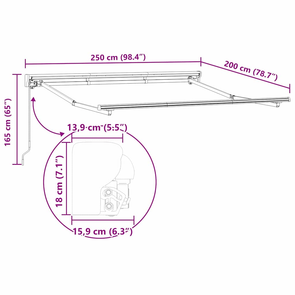 Markiseramme Hvit 2.5 x 2 m Pulverlakkert stål og aluminium