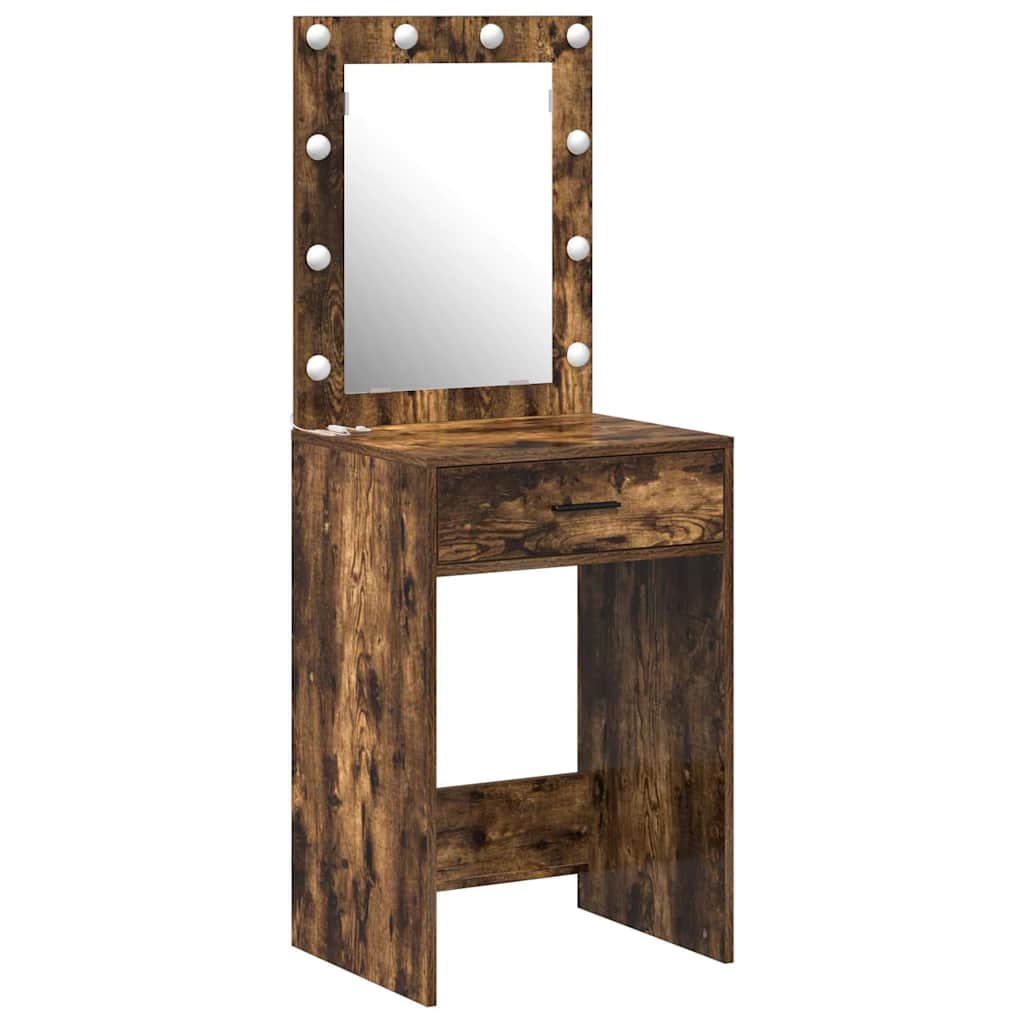 Sminkebord med LED-lamper Røkt eik 50x41x135 cm