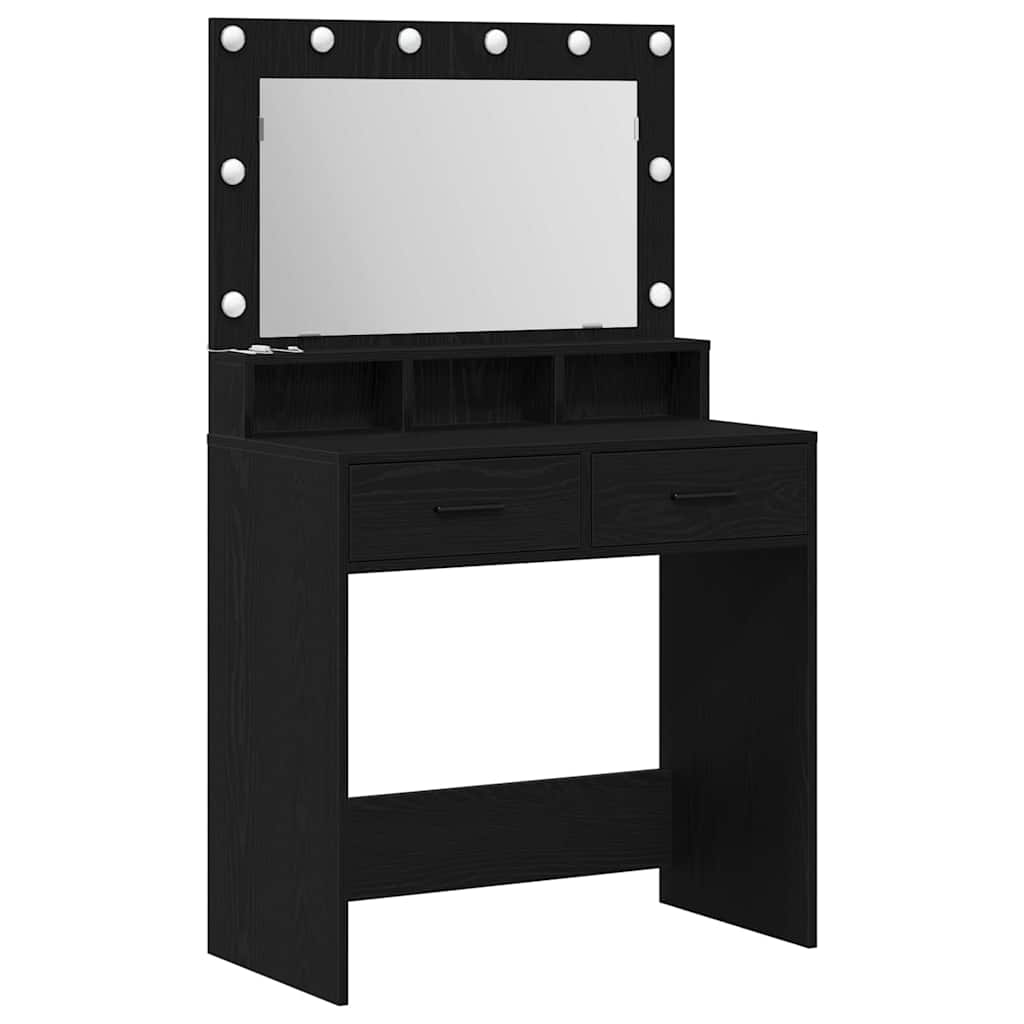 Sminkebord med LED-lamper, Svart Eik, 79x41x135 cm
