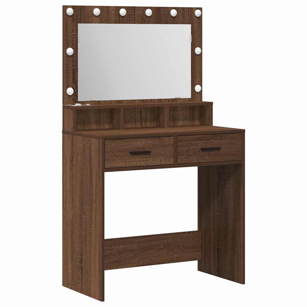 Sminkebord med LED-lamper, Brun Eik, 79x41x135 cm
