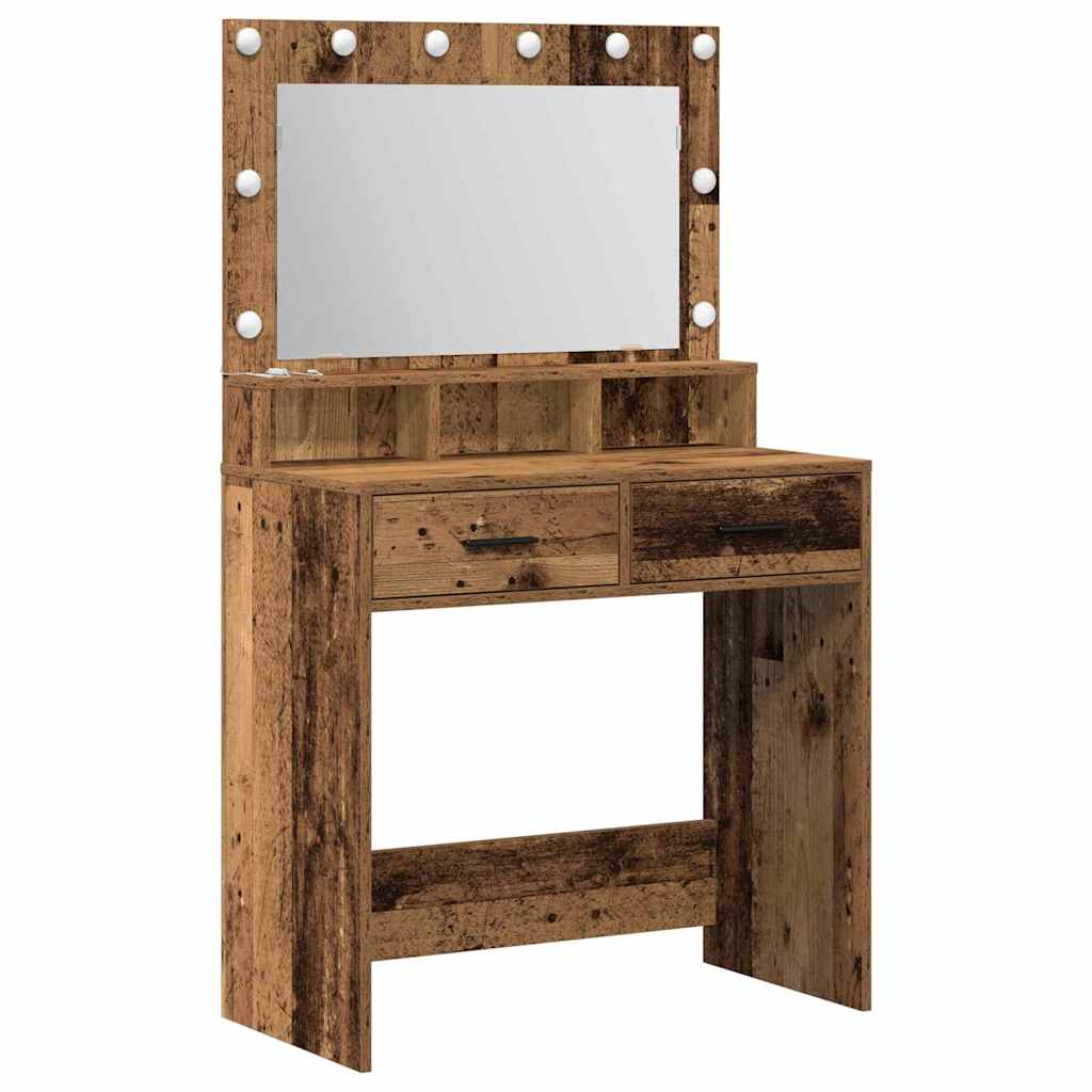 Sminkebord med LED-lamper - Gammelt tre 79x41x135 cm