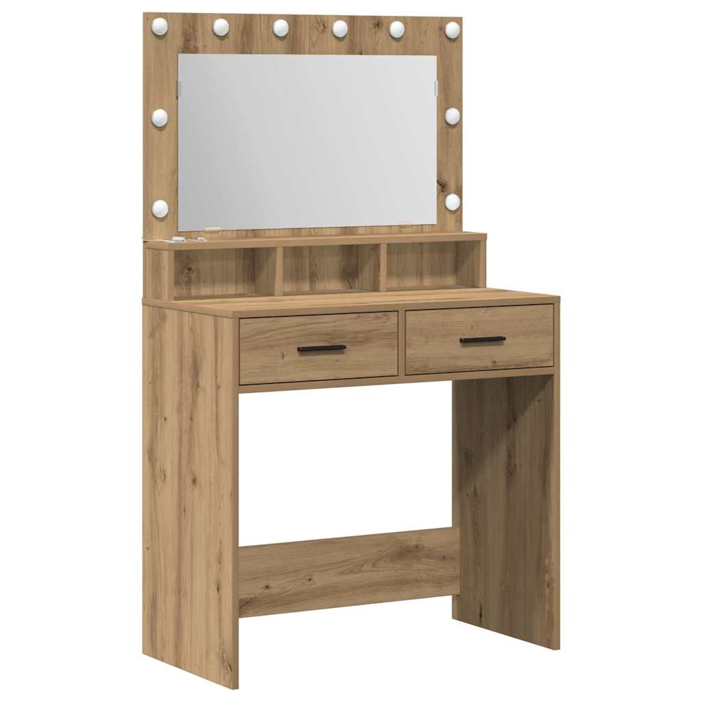 Sminkebord med LED-lamper i Artisan Eik 79x41x135 cm