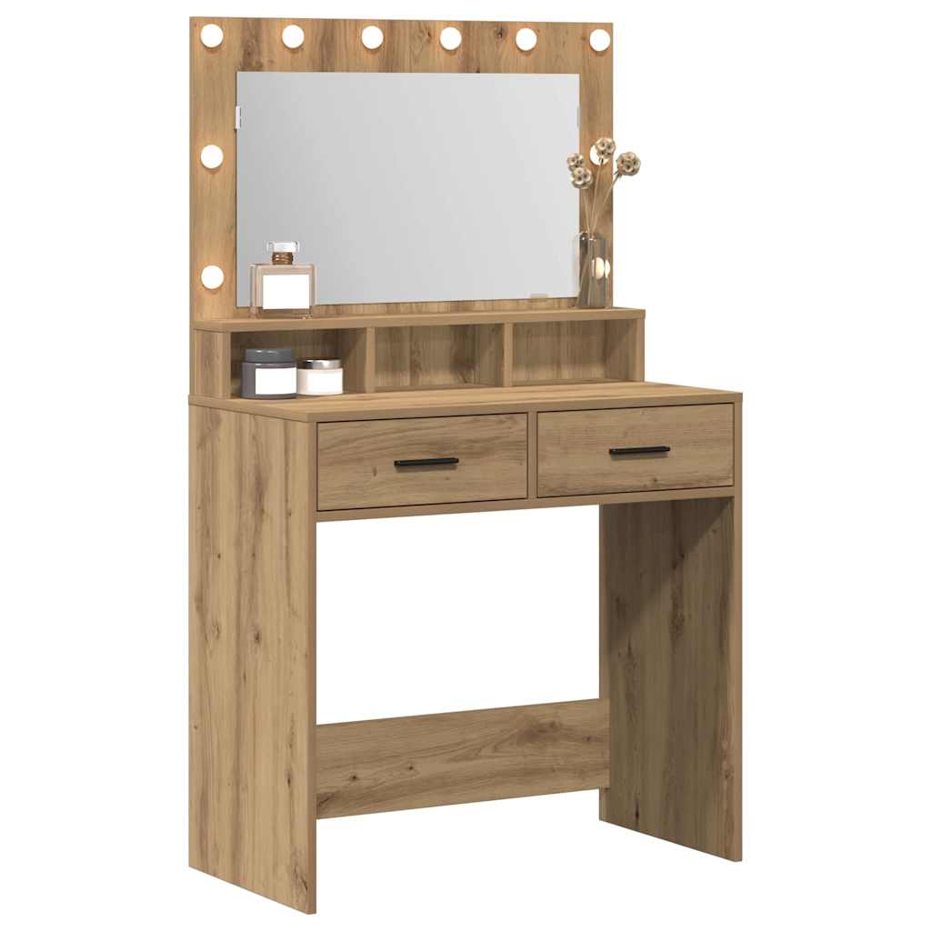 Sminkebord med LED-lamper i Artisan Eik 79x41x135 cm