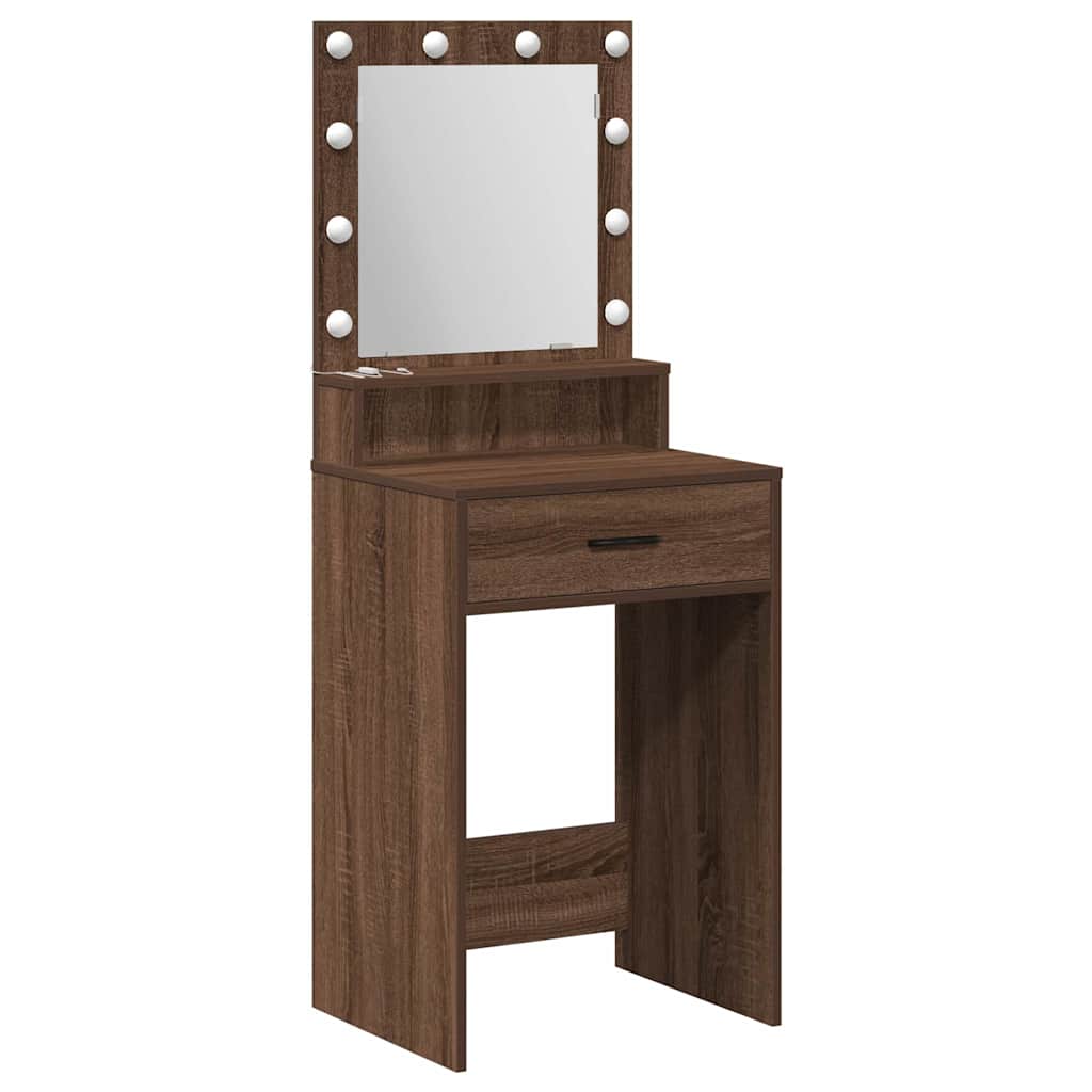 Sminkebord med LED-lys i Brun Eik 50x41x135 cm