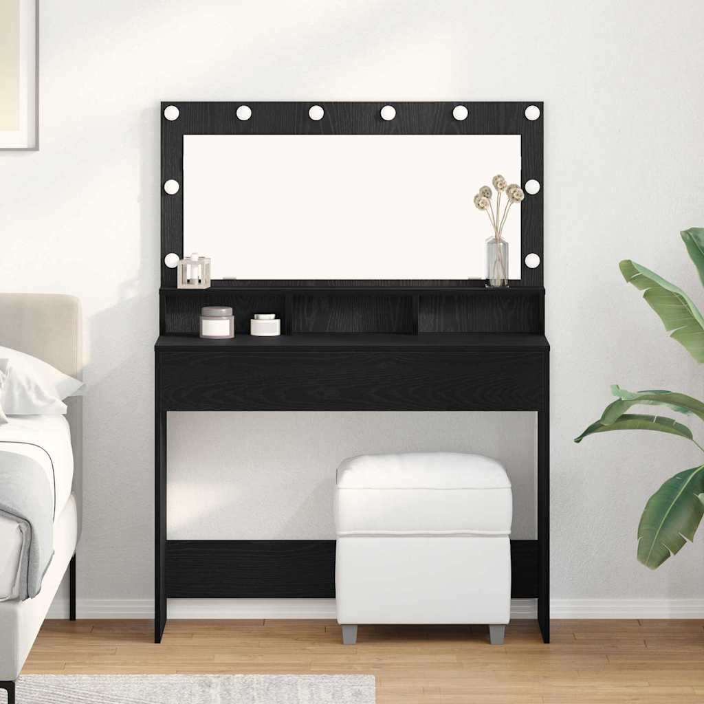 Sminkebord med LED-lamper - Svart Eik, 100x41x135 cm