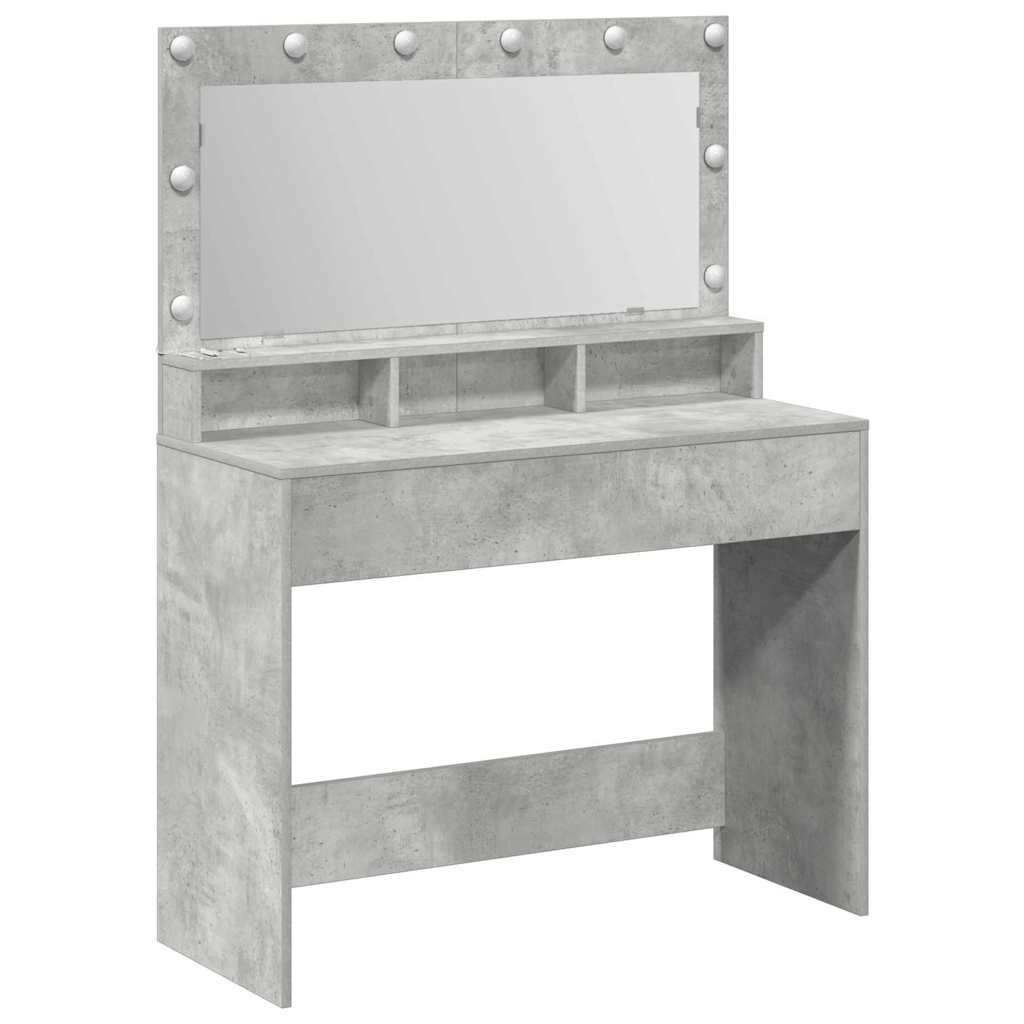Sminkebord med LED-lys, Betonggrå, 100x41x135 cm