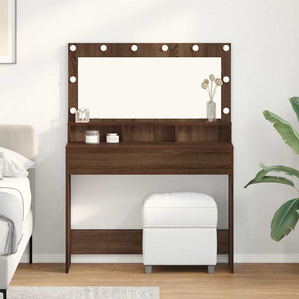 Sminkebord med LED-lamper, Brun Eik, 100x41x135 cm