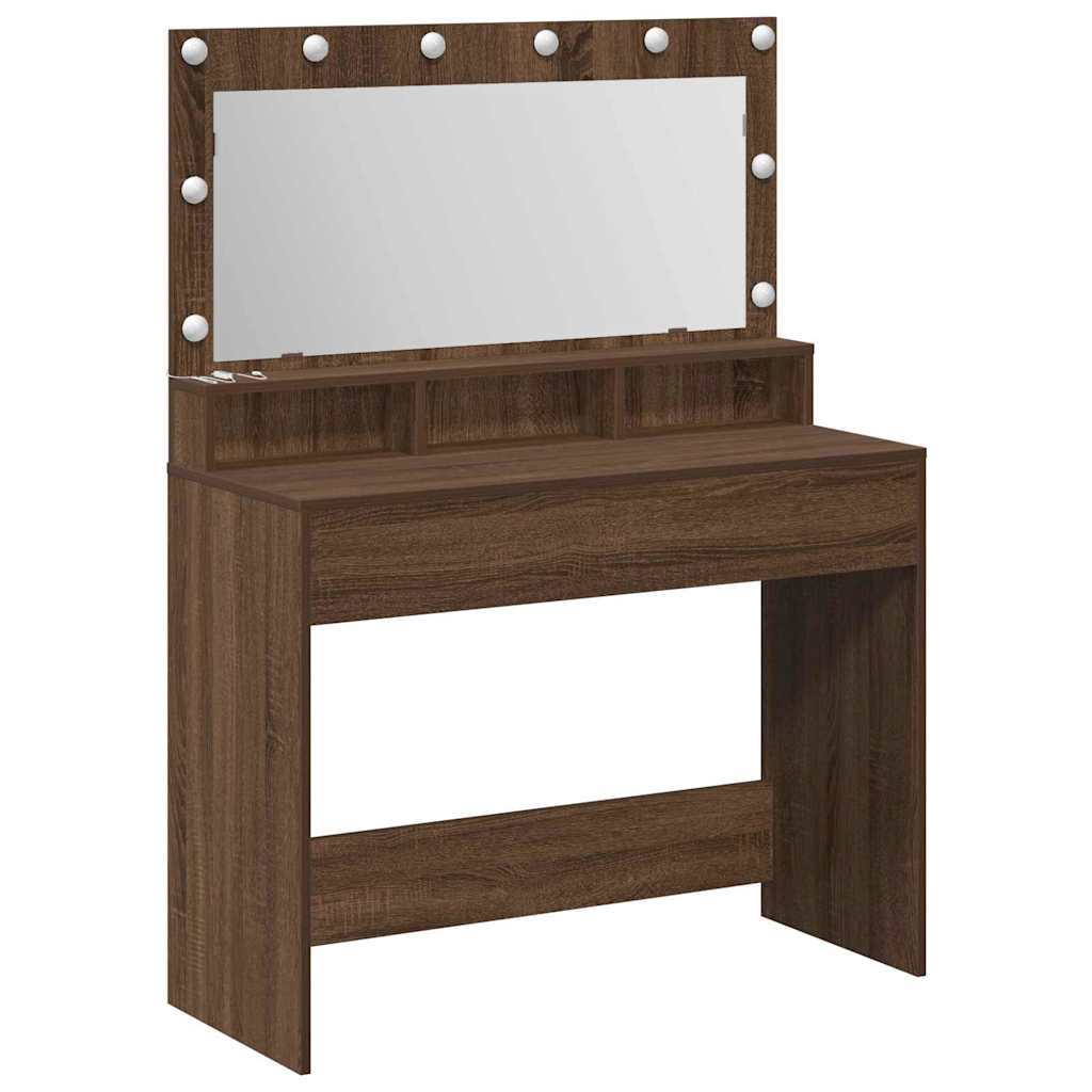 Sminkebord med LED-lamper, Brun Eik, 100x41x135 cm