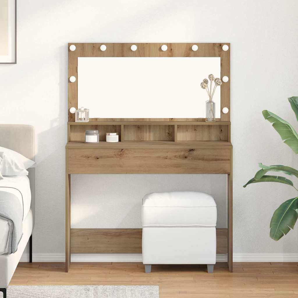 Sminkebord med LED Lys i Artisan Eik, 100x41x135 cm