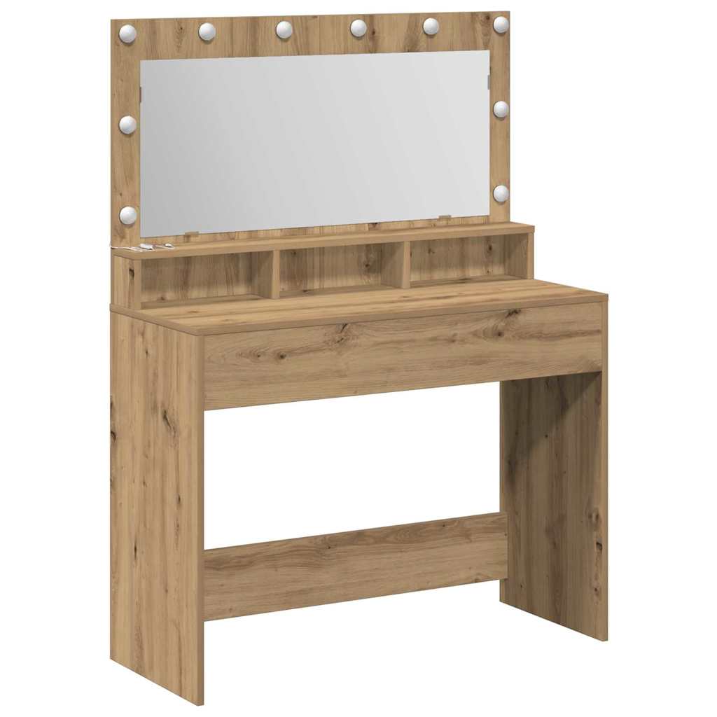 Sminkebord med LED Lys i Artisan Eik, 100x41x135 cm