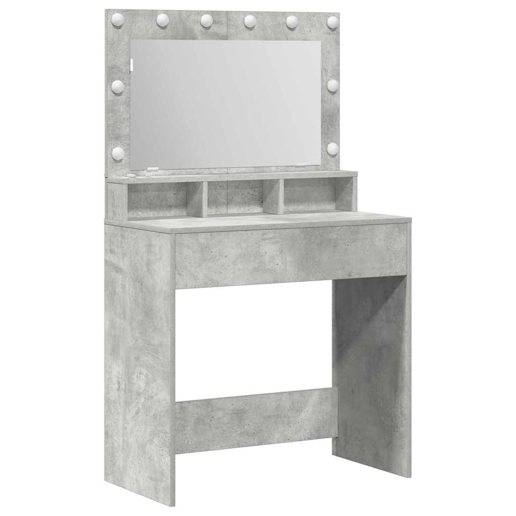 Sminkebord med LED-lys Betonggrå 79x41x135 cm