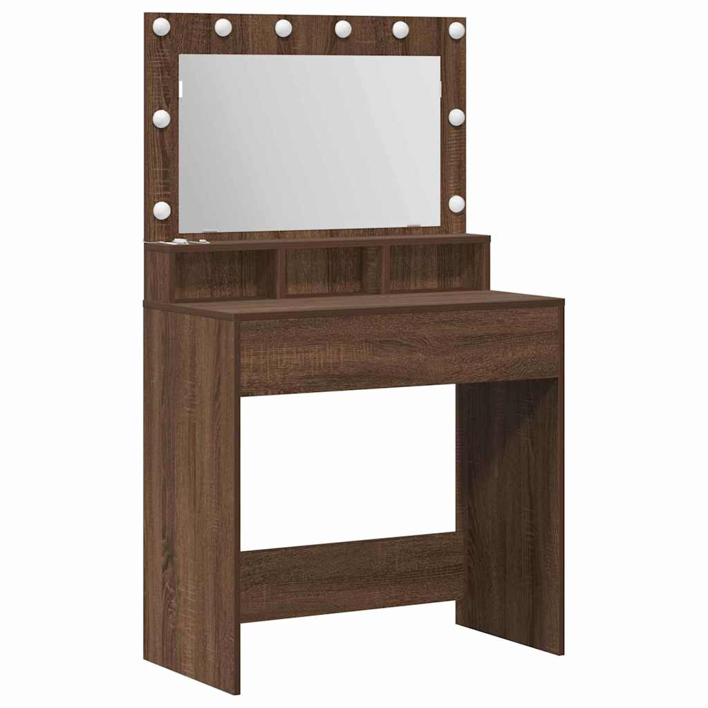 Sminkebord med LED-lamper i Brun Eik 79x41x135 cm