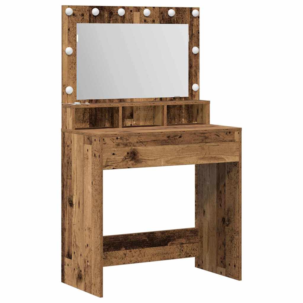 Sminkebord med LED-lamper, gammelt tre, 79x41x135 cm