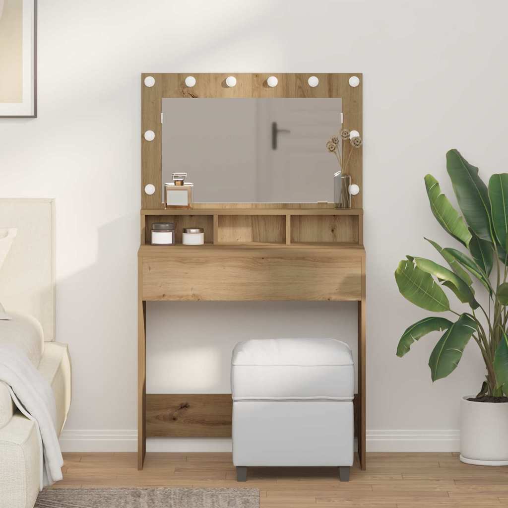 Sminkebord med LED-lamper i Artisan Eik 79x41x135 cm