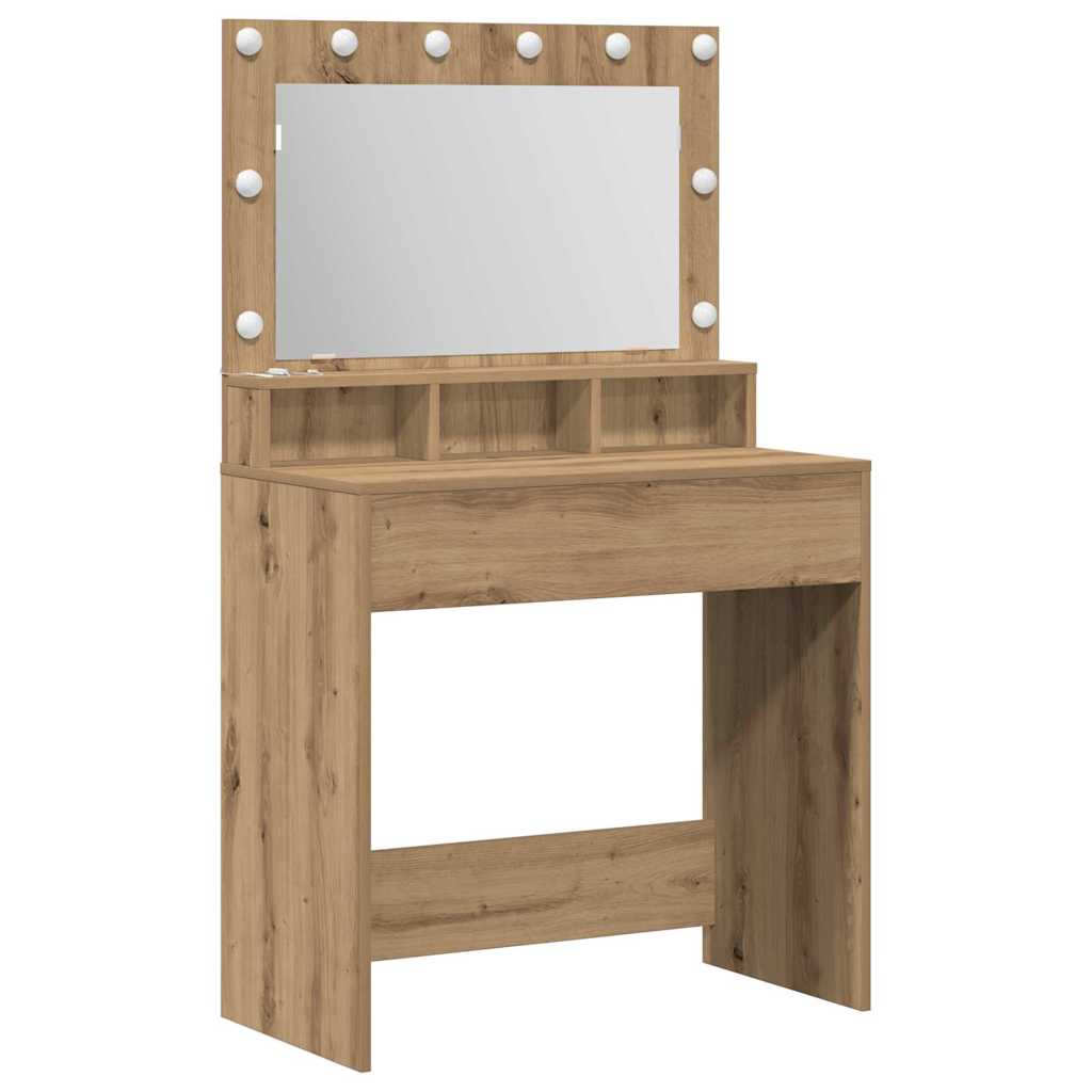 Sminkebord med LED-lamper i Artisan Eik 79x41x135 cm