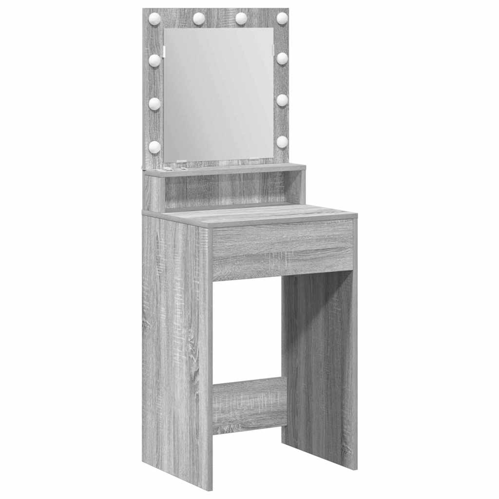 Sminkebord med LED-lamper i Grå Sonoma - 50x41x135 cm