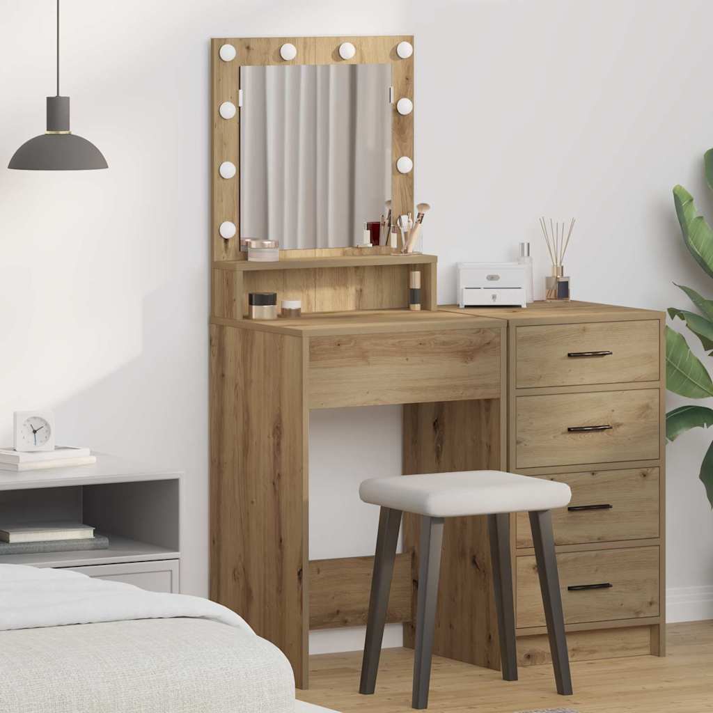 Sminkebord med LED-lamper i Artisan Eik 50x41x135 cm